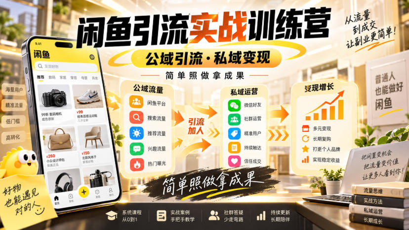 闲鱼引流实战训练营,公域引流·私域变现,简单照做拿成果-网赚项目平台