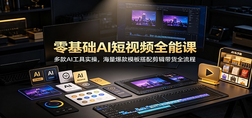 零基础AI短视频全能课：多款AI工具实操，海量爆款模板搭配剪辑带货全流程-网赚项目平台