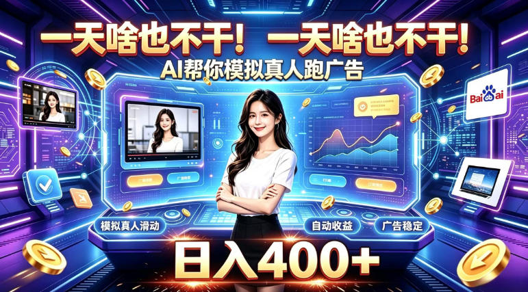 一天啥也不干！AI帮你模拟真人跑广告，稳定日入400+，实现真正被动变现【揭秘】-网赚项目平台