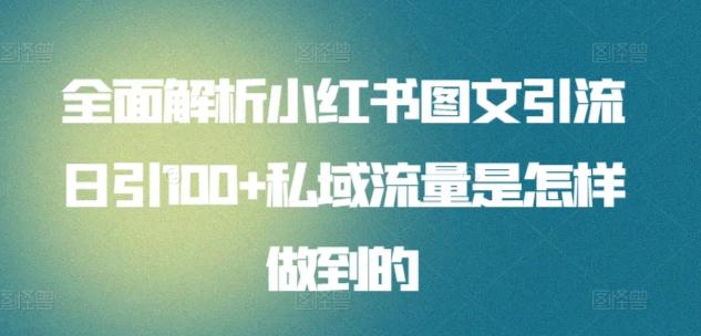 全面解析小红书图文引流日引100+私域流量是怎样做到的【揭秘】-网赚项目平台