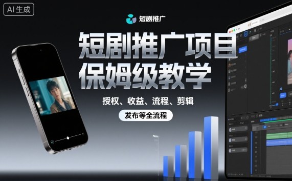 短剧推广项目保姆级教学，授权、收益、流程、剪辑，发布等全流程-网赚项目平台