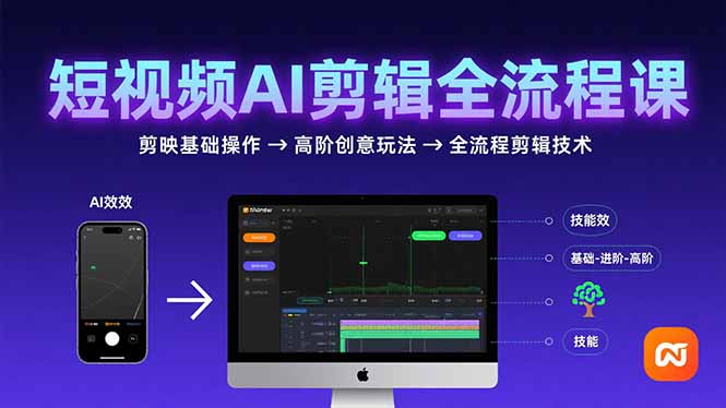 短视频AI剪辑技能，从剪映基础操作到高阶创意玩法，全流程剪辑技术-网赚项目平台