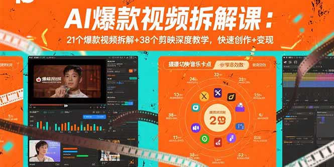 AI爆款视频拆解课：21个爆款视频拆解+38个剪映深度教学，快速创作+变现-网赚项目平台