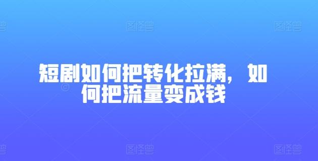 短剧如何把转化拉满，如何把流量变成钱-网赚项目平台