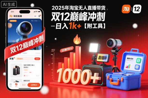 2025年淘宝无人直播带货,冲刺双12,日入1k+【附工具】【揭秘】-网赚项目平台