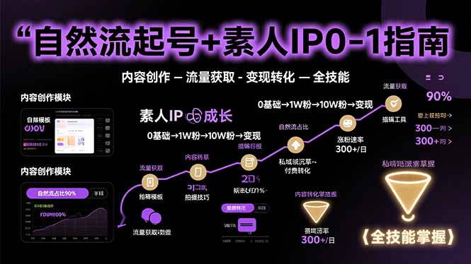 自然流起号+素人IP0-1指南，快速掌握内容创作-流量获取-变现转化-全技能-网赚项目平台