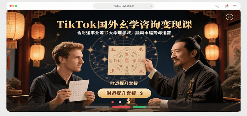 TikTok国外玄学咨询变现课，含财运事业等12大命理领域，融风水运势与运营-网赚项目平台