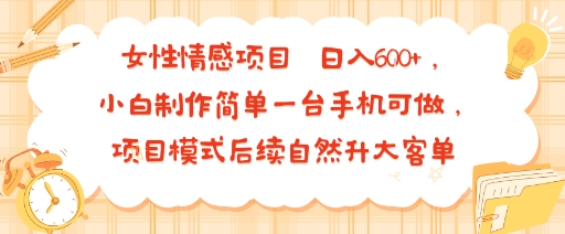 女性情感项目 小白制作简单一台手机可做 项目模式后续自然升大客单 日入6张-网赚项目平台