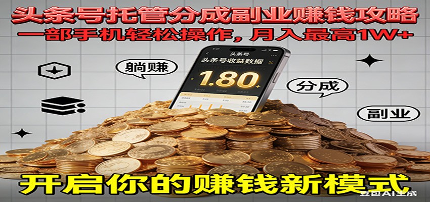 全程托管今日头条,一部手机就可以开干,最高躺赚1W+-网赚项目平台