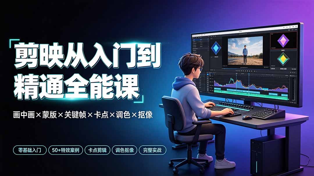 剪映从入门到精通全能课：画中画×蒙版×关键帧×卡点×调色×抠像，一站式掌握剪辑核心技能-网赚项目平台