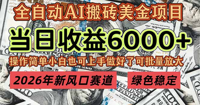 2026年新风口赛道，当日6000+以上，可批量放大，月收入20万+，长期绿色稳定的项目-网赚项目平台