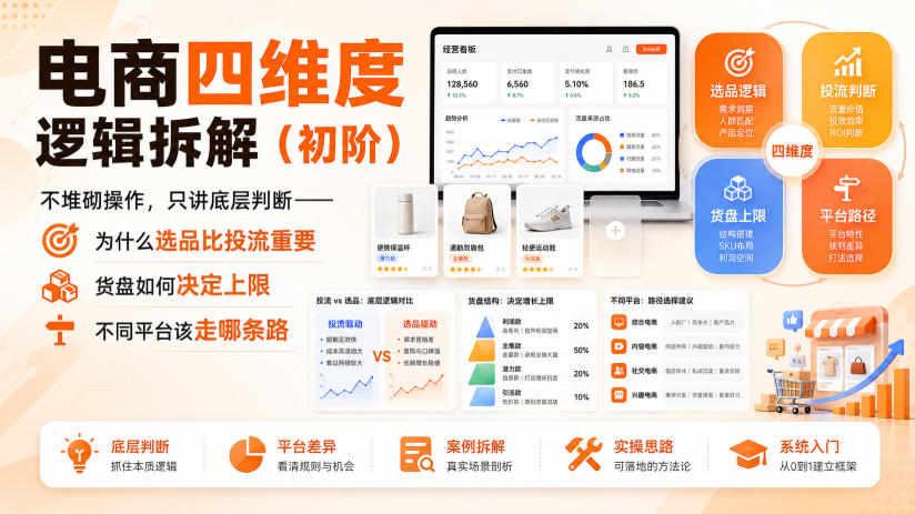电商四维度逻辑拆解(初阶)不堆砌操作，只讲底层判断——为什么选品比投流重要、货盘如何决定上限、不同平台该走哪条路-网赚项目平台