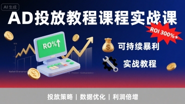 AD投放教程课程实战课，实现广告ROI300%+可持续暴利-网赚项目平台