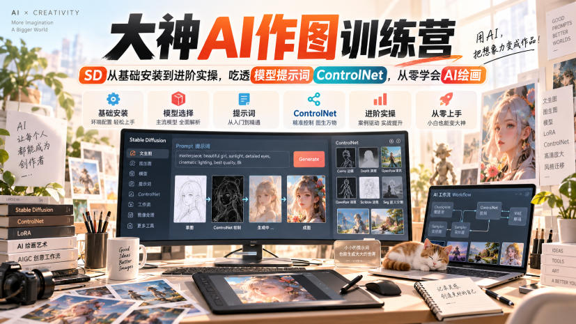 大神AI作图训练营，SD从基础安装到进阶实操，吃透模型提示词ControlNet，从零学会AI绘画-网赚项目平台