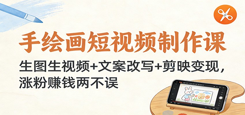 手绘画短视频制作课：生图生视频+文案改写+剪映变现，涨粉赚钱两不误-网赚项目平台