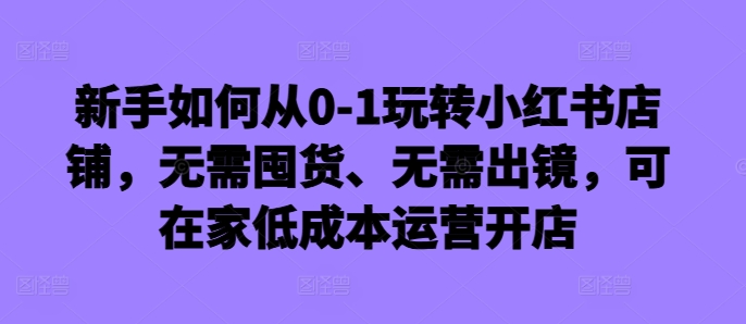 新手如何从0-1玩转小红书店铺，无需囤货、无需出镜，可在家低成本运营开店-网赚项目平台