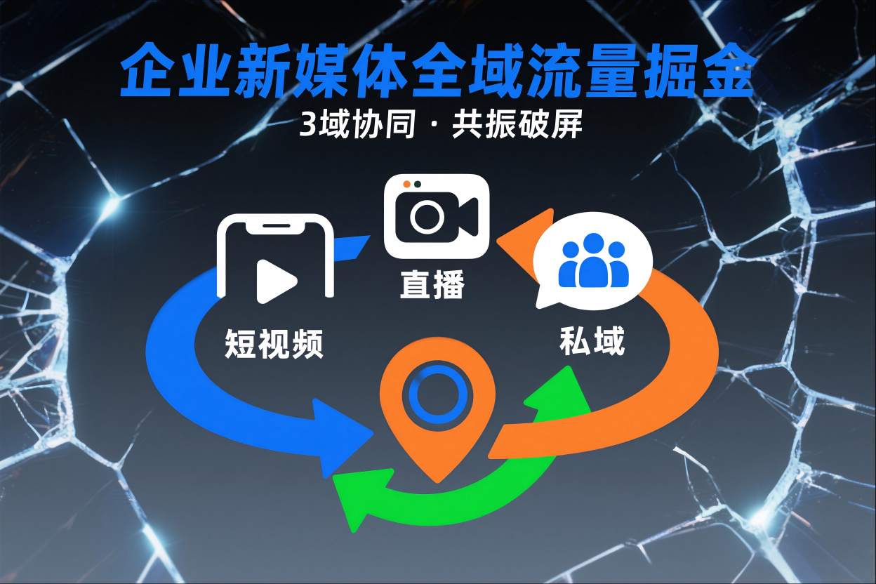 短视频全域商业模式，企业新媒体全域流量掘金，3域协同，共振破屏，短视频-直播-私域-地域-网赚项目平台