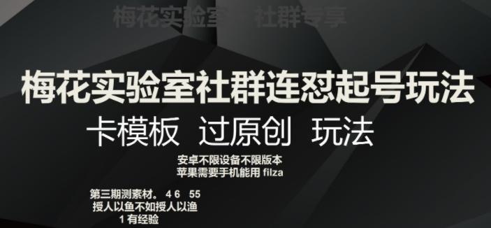 梅花实验室社群连怼起号玩法，卡模板过原创玩法【揭秘】-网赚项目平台