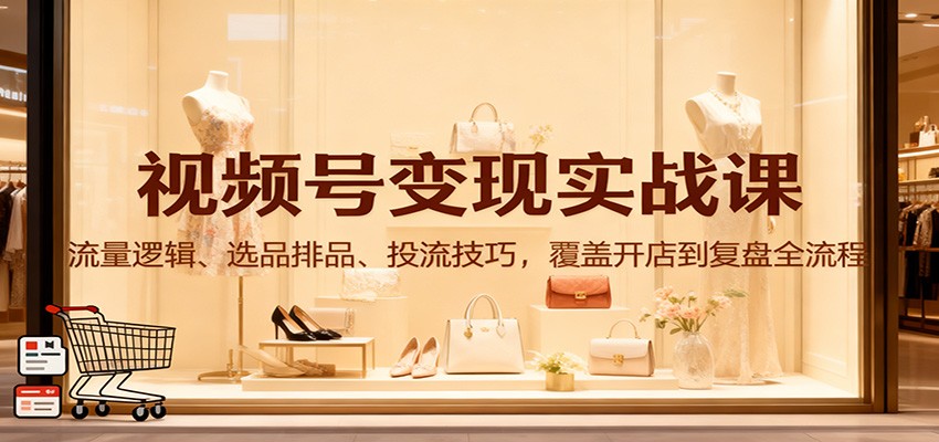 视频号变现实战课：流量逻辑、选品排品、投流技巧，覆盖开店到复盘全流程-网赚项目平台