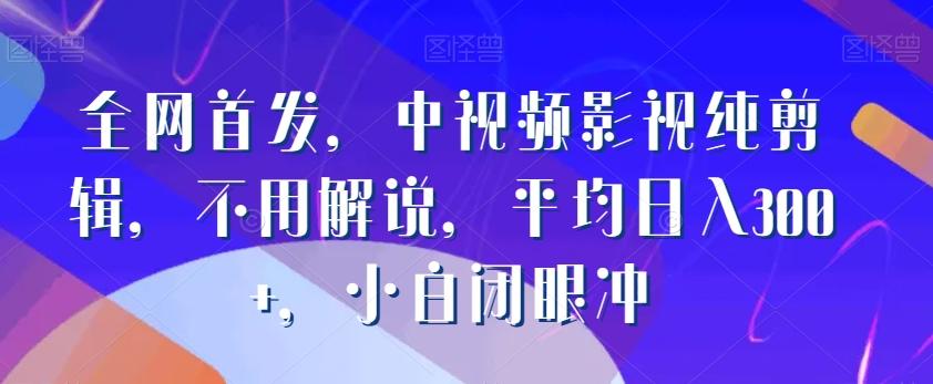 全网首发，中视频影视纯剪辑，不用解说，平均日入300+，小白闭眼冲-网赚项目平台