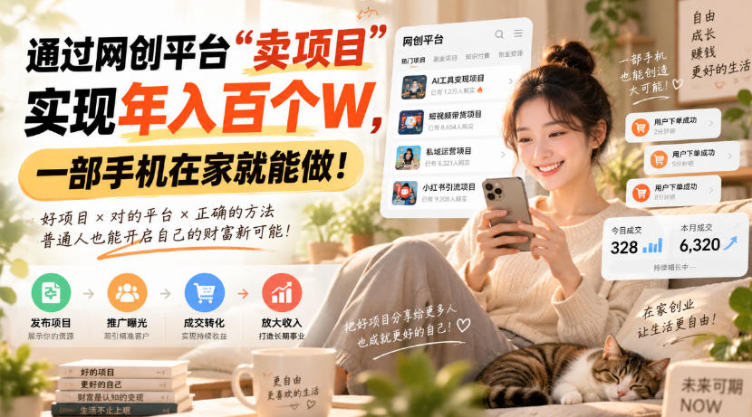 靠卖网创项目变现，一年拿下百万收益！一台手机就能操作！-网赚项目平台