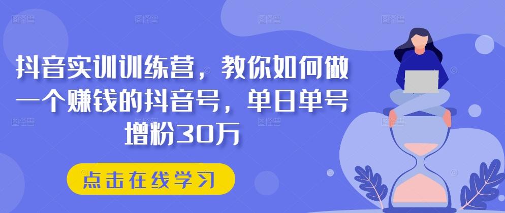 抖音实训训练营，教你如何做一个赚钱的抖音号，单日单号增粉30万-网赚项目平台