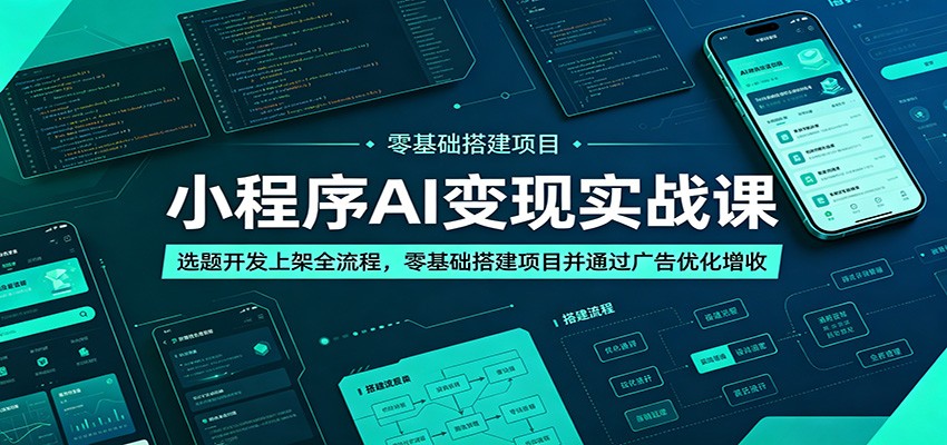 小程序AI变现实战课:选题开发上架全流程,零基础搭建项目并通过广告优化增收-网赚项目平台