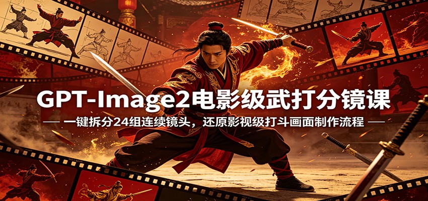 GPT-Image2电影级武打分镜课：一键拆分24组连续镜头，还原影视级打斗画面制作流程-网赚项目平台