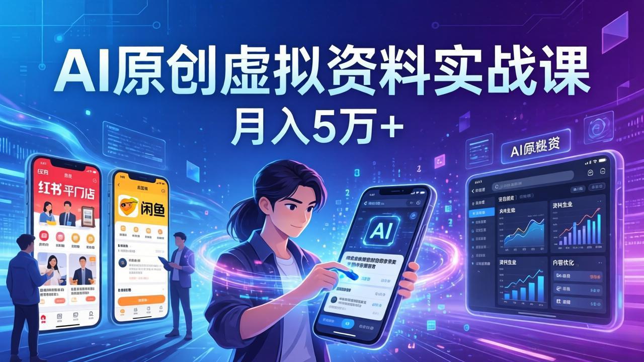 AI原创虚拟资料实战课：2026新机会，小红书闲鱼开店，普通人用AI轻松变现，月入5万+-网赚项目平台