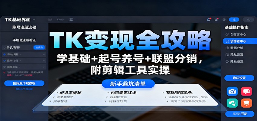 TK变现全攻略:学基础+起号养号+联盟分销,附剪辑工具实操-网赚项目平台