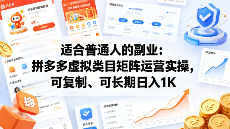 适合普通人的副业：拼多多虚拟类目矩阵运营实操，可复制、可长期日入1K【揭秘】-网赚项目平台