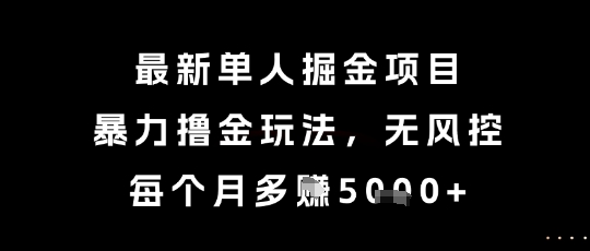 最新单人掘金项目，暴力撸金玩法，无风控，每个月多挣5k+【揭秘】-网赚项目平台