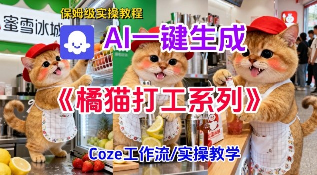 Coze扣子工作流一键生成胖橘猫打工短视频,保姆级实操搭建教学-网赚项目平台