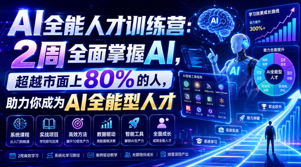 AI全能人才训练营：2周全面掌握AI，超越市面上80%的人，助力你成为AI全能型人才-网赚项目平台