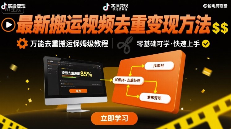 最新搬运视频去重变现方法，万能去重搬运保姆级教程-网赚项目平台