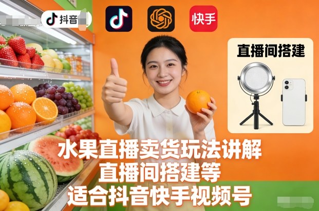水果直播卖货玩法讲解、直播间搭建等,适合抖音快手视频号-网赚项目平台