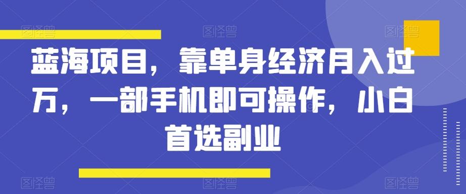 蓝海项目，靠单身经济月入过万，一部手机即可操作，小白首选副业【揭秘】-网赚项目平台