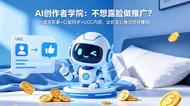 AI创作者学院：不想露脸做推广？AI虚拟形象+口型同步+UGC内容，让你安心睡觉照样赚钱-网赚项目平台