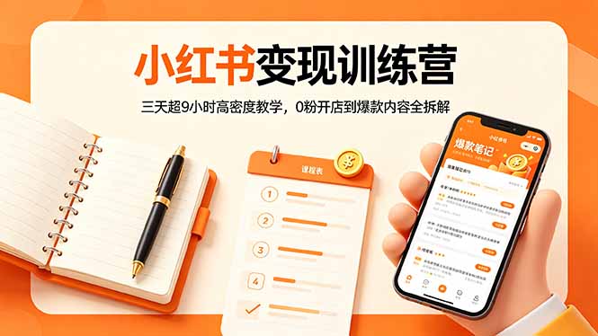 小红书变现训练营：三天超9小时高密度教学，0粉开店到爆款内容全拆解-网赚项目平台