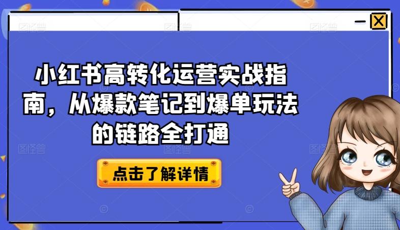 小红书高转化运营实战指南，从爆款笔记到爆单玩法的链路全打通-网赚项目平台