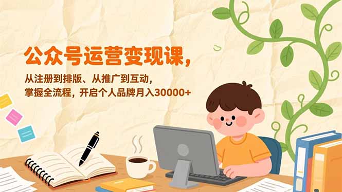 公众号运营变现课，从注册到排版、从推广到互动，掌握全流程，开启个人品牌月入30000+-网赚项目平台