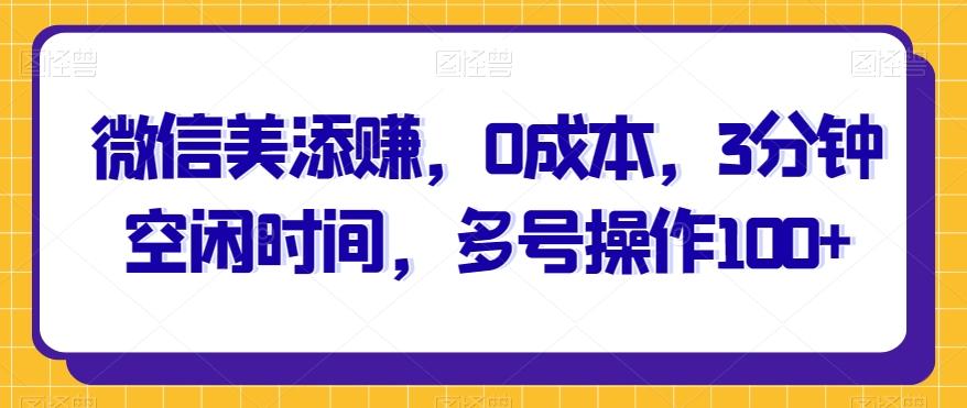 微信美添赚，0成本，3分钟空闲时间，多号操作100+-网赚项目平台