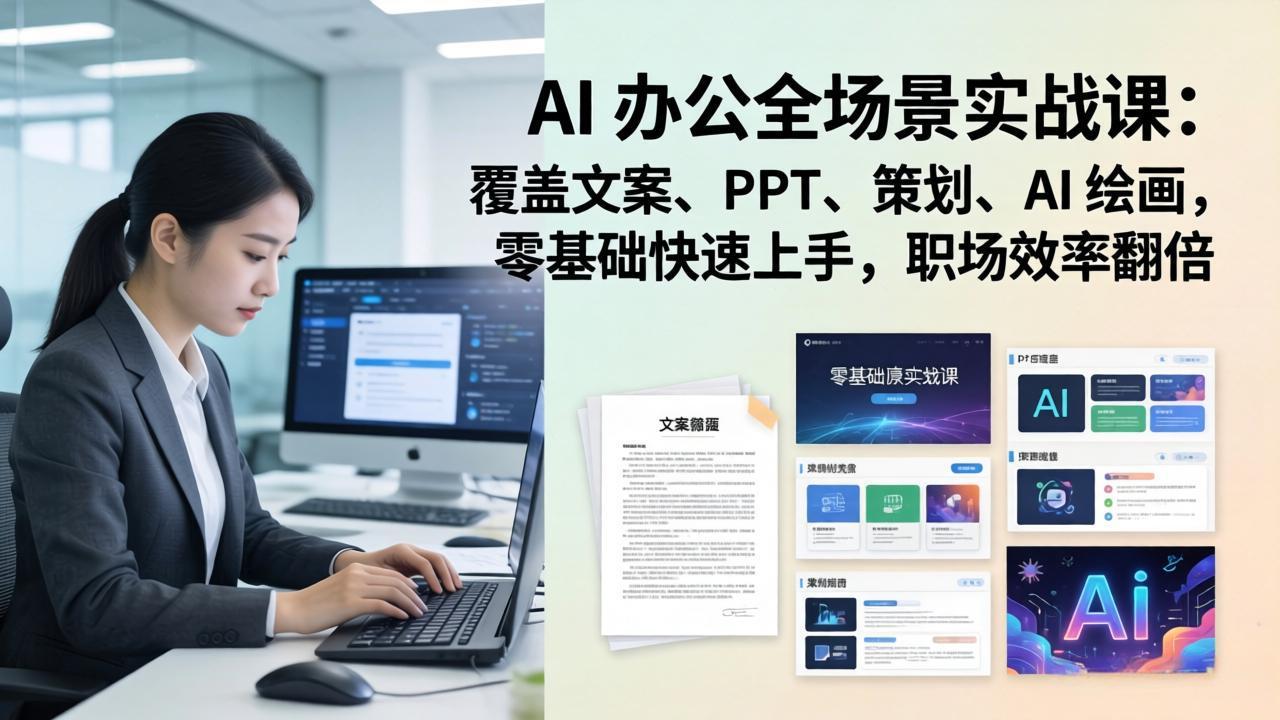 AI 办公全场景实战课：覆盖文案、PPT、策划、AI 绘画，零基础快速上手，职场效率翻倍-网赚项目平台