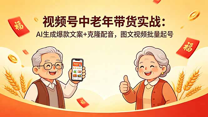 视频号中老年带货实战：AI生成爆款文案+克隆配音，图文视频批量起号-网赚项目平台