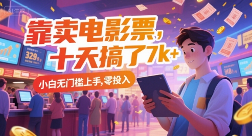 靠卖电影票，十天搞了7k+，小白无门槛上手，零投入【揭秘】-网赚项目平台