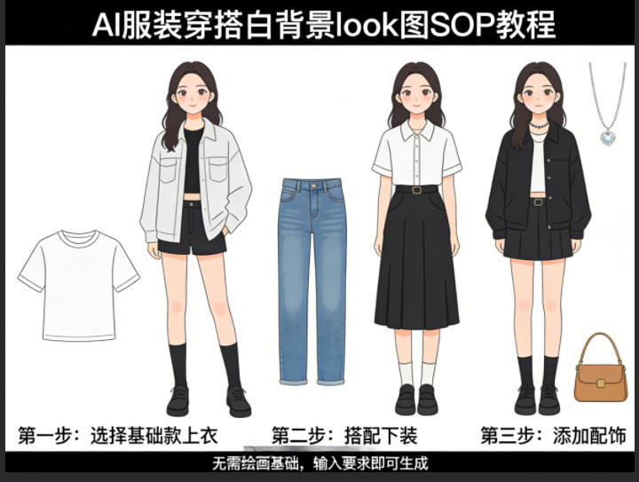 AI服装穿搭白背景look图SOP教程,不用会画画,提几句具体要求,AI就能还你一个奇迹-网赚项目平台