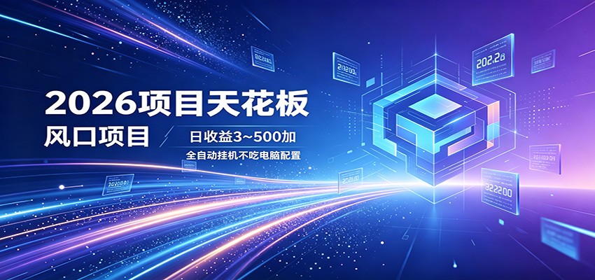 2026项目天花板，风口项目，日收益3~500+全自动挂机，不吃配置-网赚项目平台
