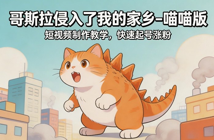 哥斯拉侵入了我的家乡–喵喵版短视频制作教学,快速起号涨粉-网赚项目平台