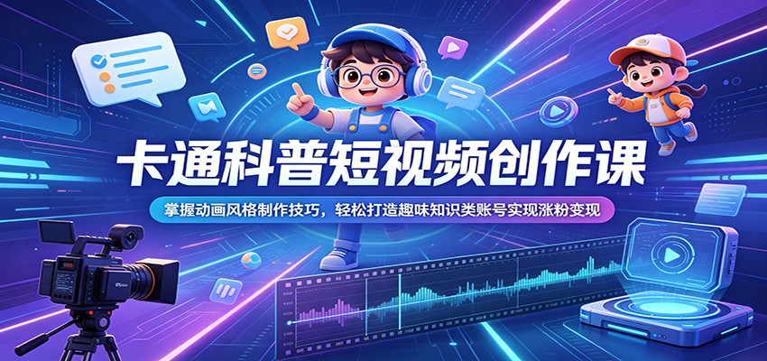 卡通科普短视频创作课:掌握动画风格制作技巧,轻松打造趣味知识类账号实现涨粉变现-网赚项目平台