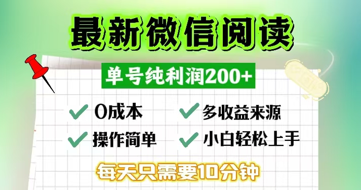微信阅读最新玩法，每天十分钟，单号一天200+，简单0零成本，当日提现-网赚项目平台